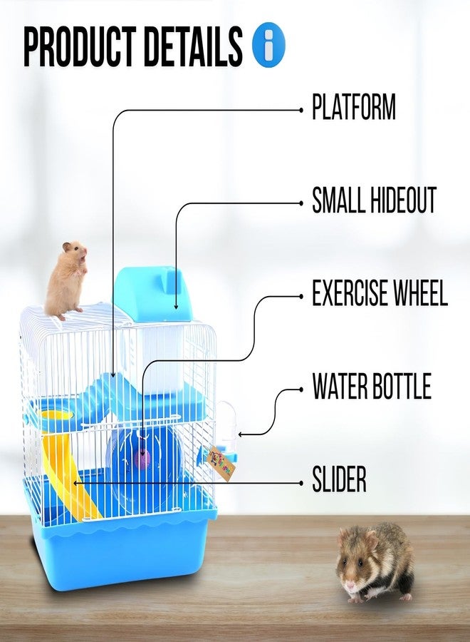 Western Era Hamster Cage 1 Floor- Wired Top for Easy Viewing, Built-in Handle for Portability, Fully Ventilated for Pet Comfort, Safe & Secure Transport, Gerbils, Small Pets, Food Tray & Water Bottle - Image 4
